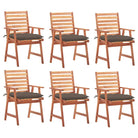 Massief acaciahout tuinstoelen set met kussens voor buiten eten - Taupe / 6 - Tuinstoelen
