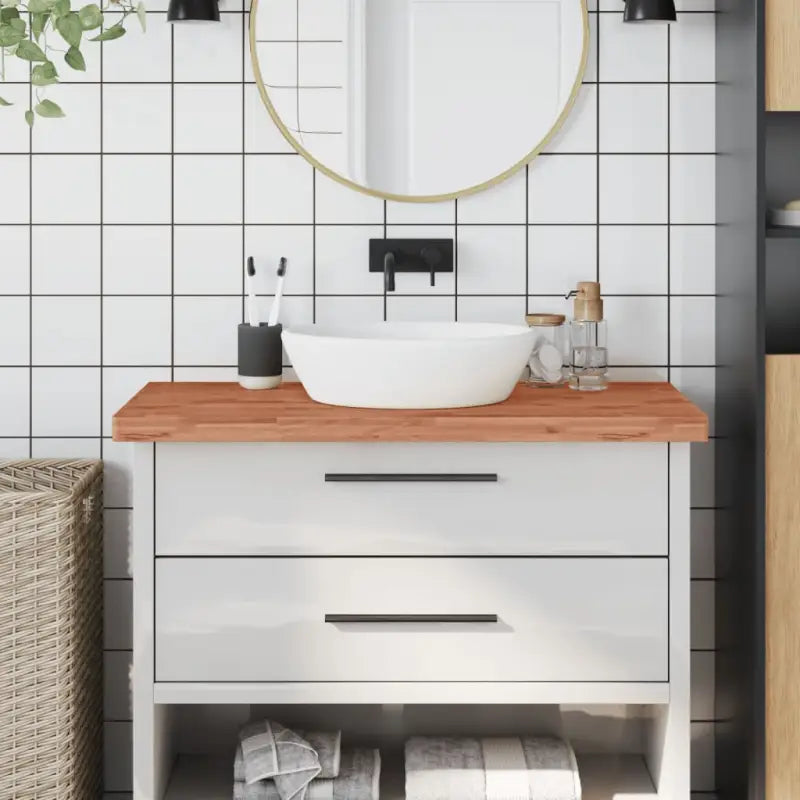 Massief beukenhout wastafelblad met afgeronde hoeken en eenvoudig schoonmaken - Bruin / 100 x 50 x 4 cm - Aanrechtbladen