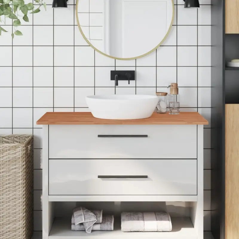 Massief beukenhout wastafelblad met afgeronde hoeken en eenvoudig schoonmaken - Bruin / 100 x 50 x 1.5 cm