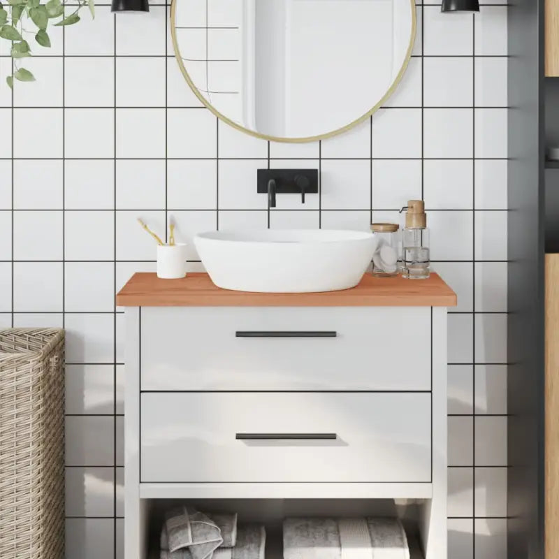 Massief beukenhout wastafelblad met afgeronde hoeken en eenvoudig schoonmaken - Bruin / 80 x 40 x 2.5 cm