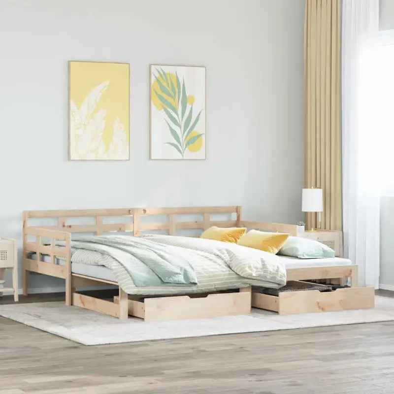 Massief Grenenhout 2-in-1 Slaapbank met Onderschuifbed - Naturel / 90 x 200 cm - Bedden & bedframes