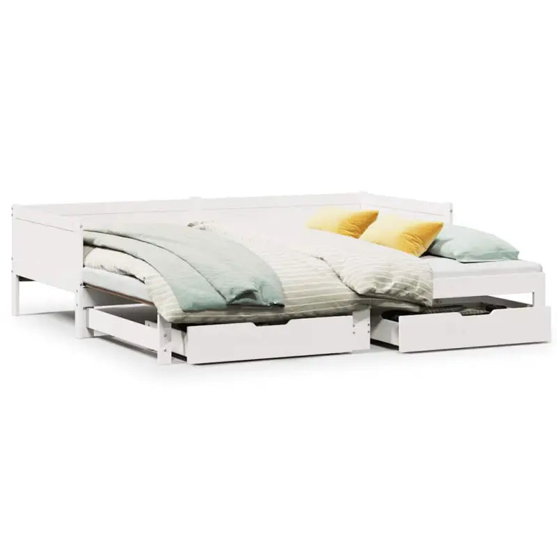 Massief Grenenhout 2-in-1 Slaapbank met Onderschuifbed - Wit / 80 x 200 cm - Bedden & bedframes