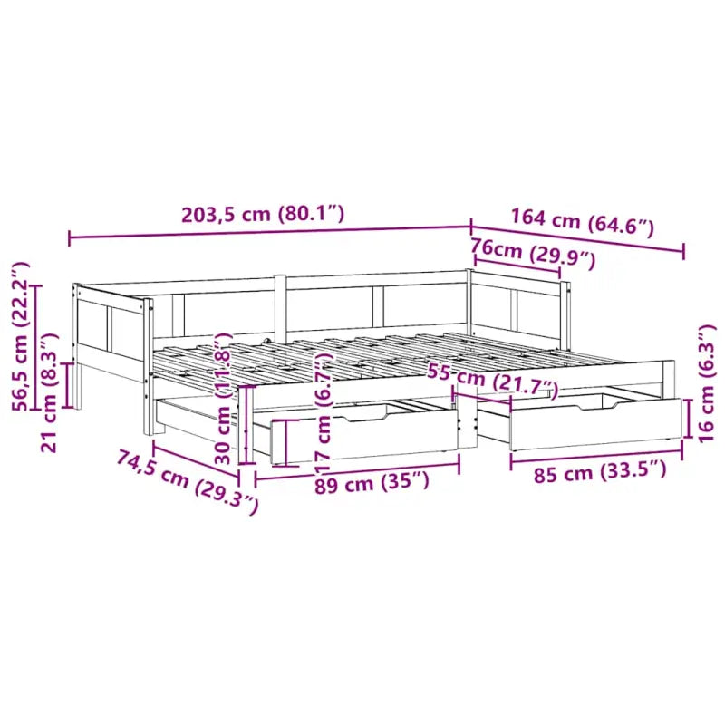 Massief Grenenhout 2-in-1 Slaapbank met Onderschuifbed - Wit / 80 x 200 cm - Bedden & bedframes