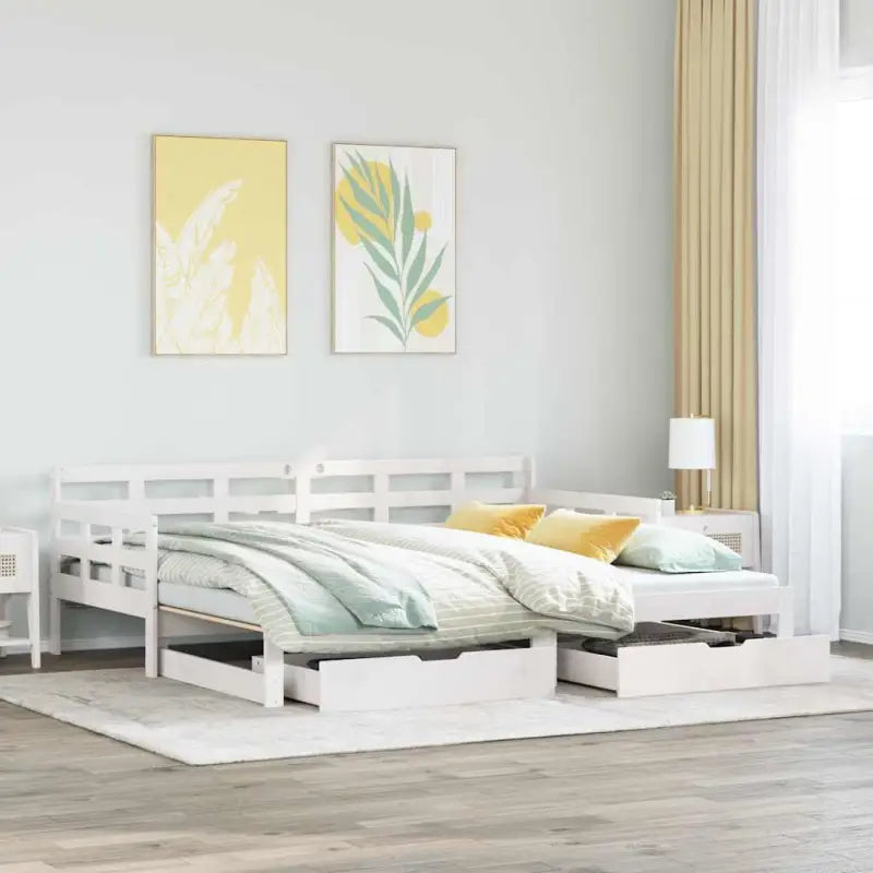 Massief Grenenhout 2-in-1 Slaapbank met Onderschuifbed - Wit / 80 x 200 cm - Bedden & bedframes