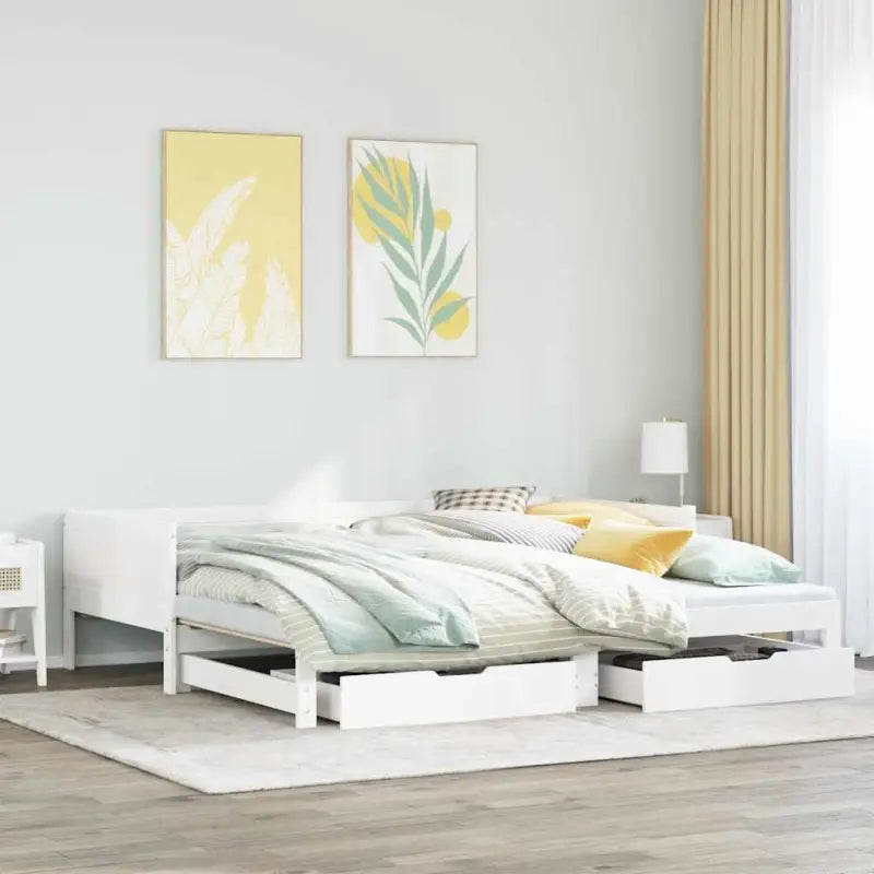 Massief Grenenhout 2-in-1 Slaapbank met Onderschuifbed - Wit / 80 x 200 cm - Bedden & bedframes