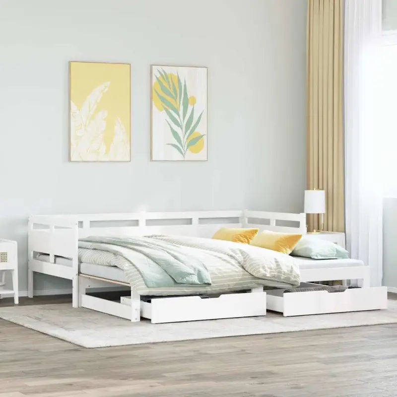 Massief Grenenhout 2-in-1 Slaapbank met Onderschuifbed - Wit / 90 x 190 cm - Bedden & bedframes