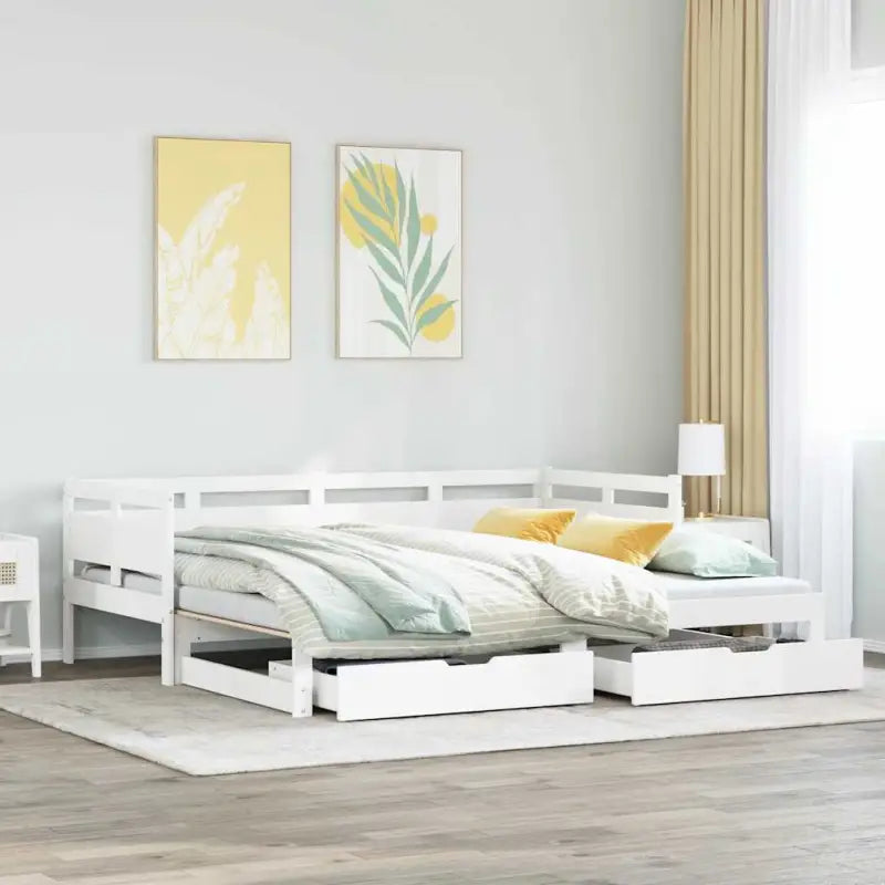 Massief Grenenhout 2-in-1 Slaapbank met Onderschuifbed - Wit / 90 x 200 cm - Bedden & bedframes