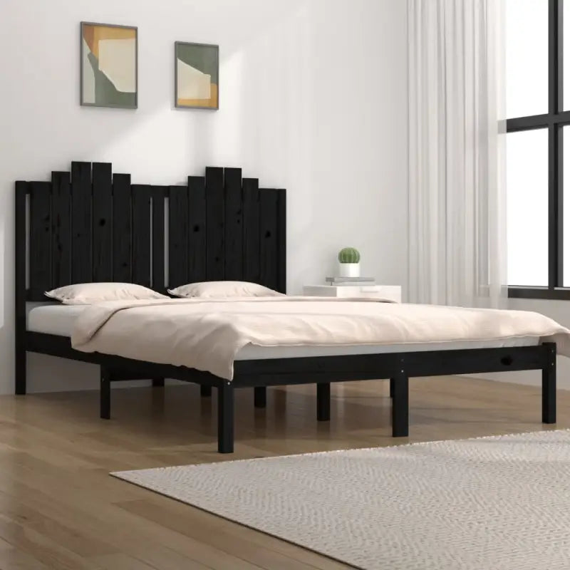 Massief Grenenhout Bedframe met aanvullende ondersteuning voor een goede nachtrust - Zwart / 140 x 190 cm - Bedden &