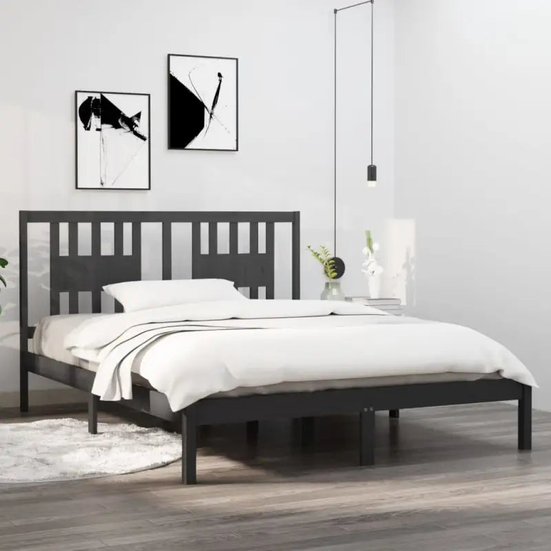 Massief Grenenhout Bedframe met aanvullende ondersteuning en levering bevat - Grijs / 150 x 200 cm - Bedden & bedframes