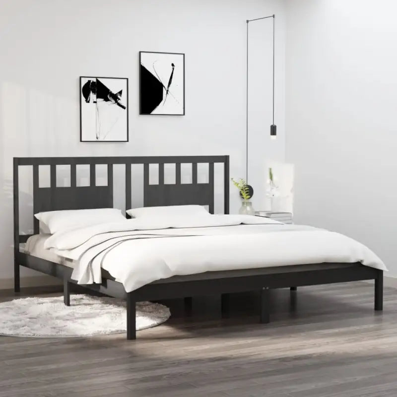 Massief Grenenhout Bedframe met aanvullende ondersteuning en levering bevat - Grijs / 200 x 200 cm - Bedden & bedframes