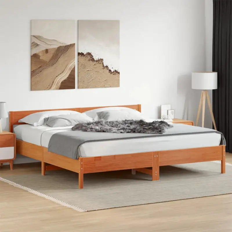 Massief Grenenhout Bedframe met multiplex lattenbodem voor uitstekende ondersteuning - Bruin / 180 x 200 cm - Bedden &