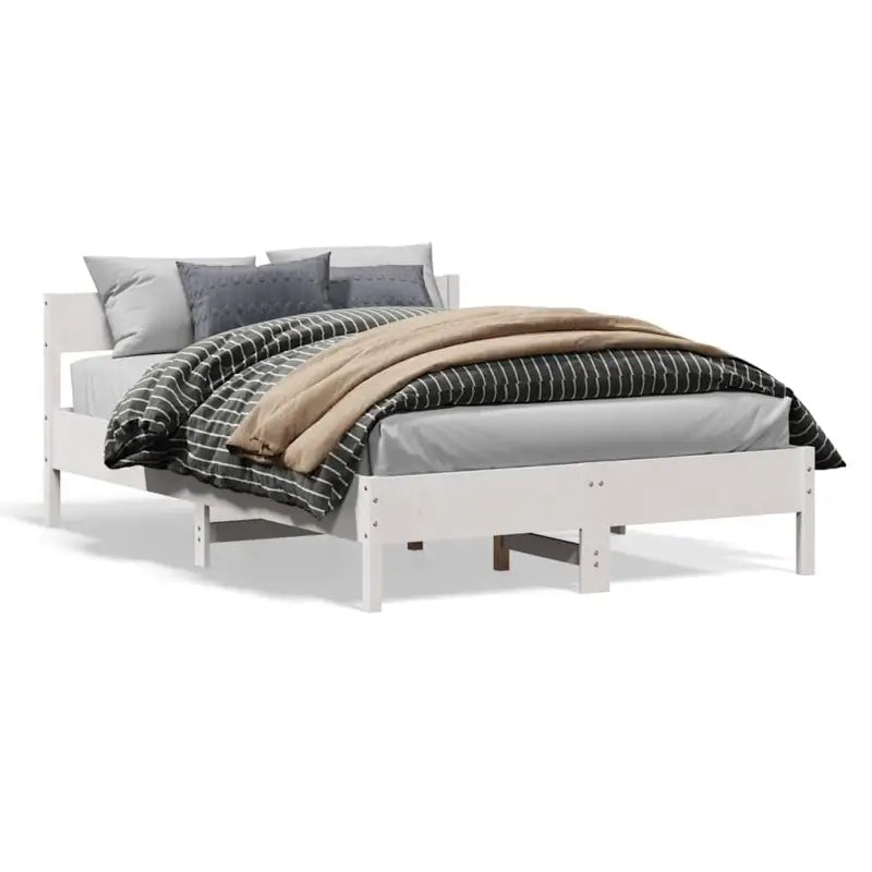 Massief Grenenhout Bedframe met multiplex lattenbodem voor uitstekende ondersteuning - Wit / 150 x 200 cm - Bedden &