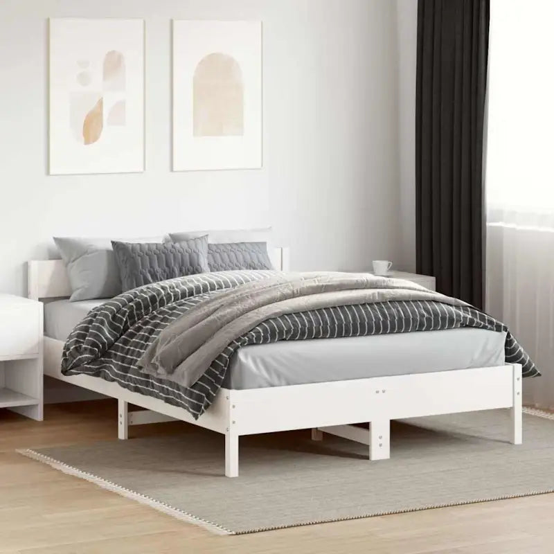 Massief Grenenhout Bedframe met multiplex lattenbodem voor uitstekende ondersteuning - Wit / 140 x 200 cm - Bedden &