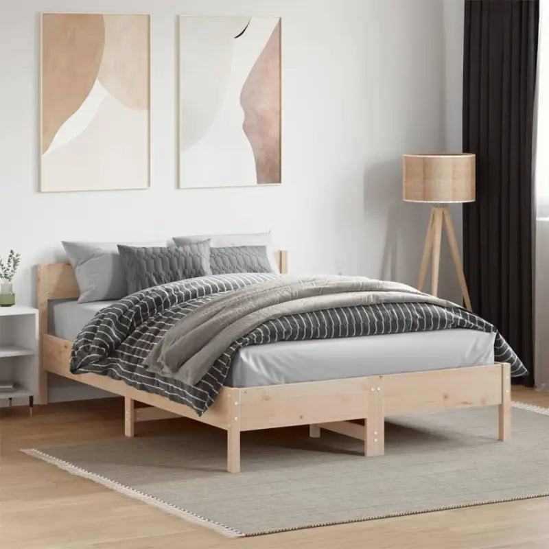 Massief Grenenhout Bedframe met multiplex lattenbodem voor uitstekende ondersteuning - Naturel / 135 x 190 cm - Bedden