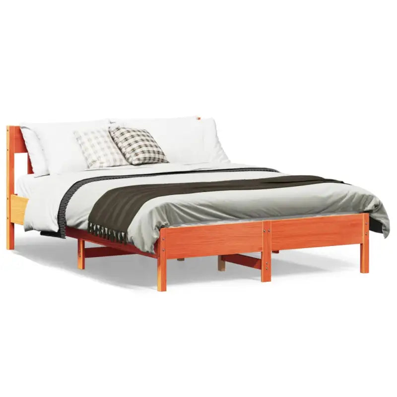 Massief Grenenhout Bedframe met Multiplex Lattenbodem voor Uitstekende Ondersteuning - Bruin / 150 x 200 cm - Bedden &