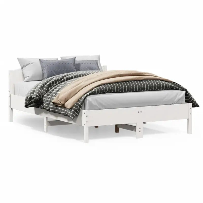 Massief Grenenhout Bedframe met multiplex lattenbodem en uitstekende ondersteuning - Wit / 140 x 200 cm - Bedden &