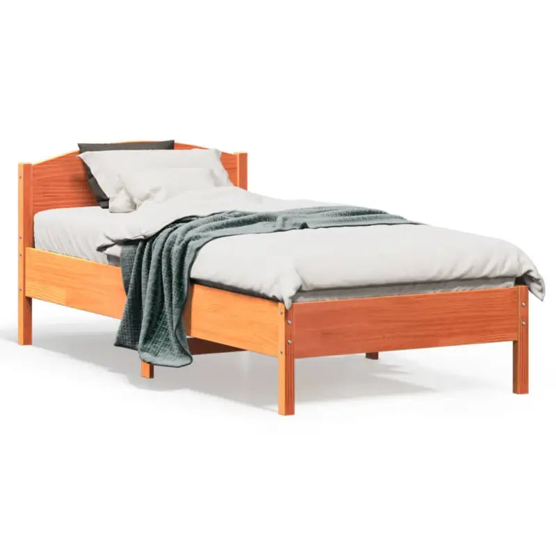 Massief Grenenhout Bedframe met multiplex lattenbodem en uitstekende ondersteuning - Bruin / 75 x 190 cm - Bedden &