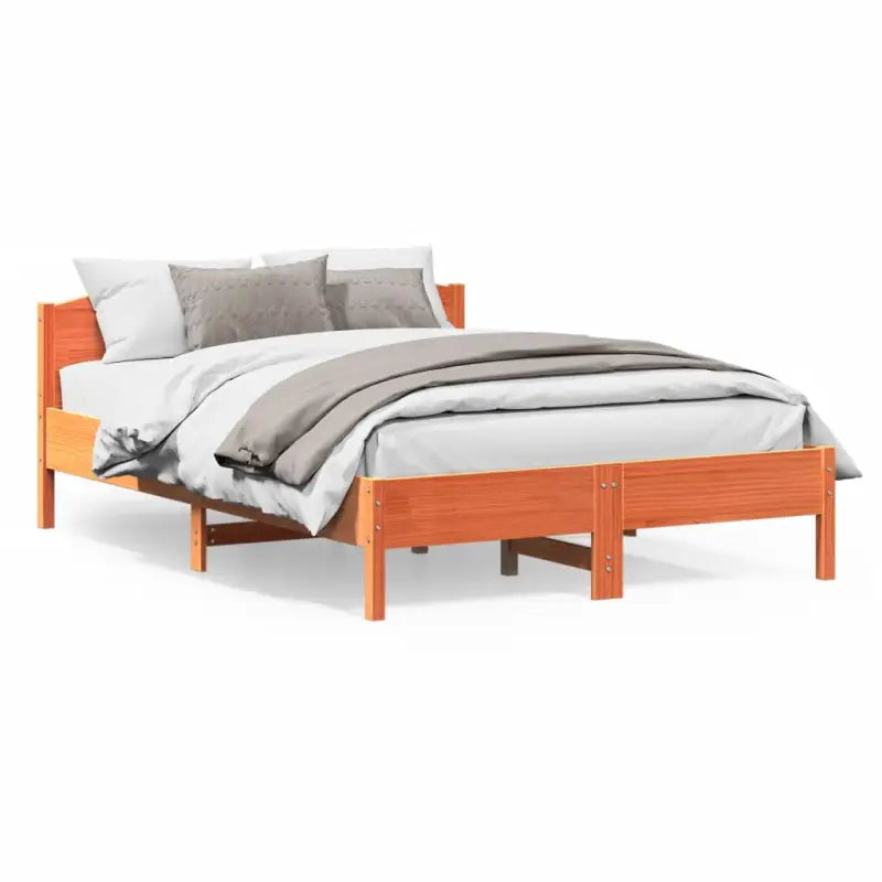 Massief Grenenhout Bedframe met multiplex lattenbodem en uitstekende ondersteuning - Bruin / 140 x 200 cm - Bedden &