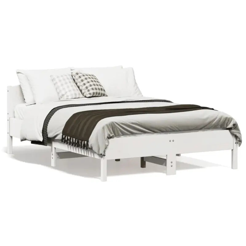 Massief Grenenhout Bedframe met multiplex lattenbodem en uitstekende ondersteuning - Wit / 140 x 190 cm - Bedden &