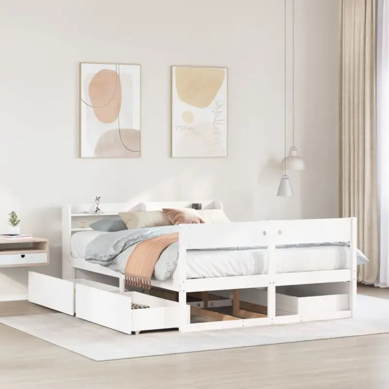 Massief grenenhout bedframe met opbergruimte voor een goede nachtrust - Wit / 140 x 190 cm - Bedden & bedframes