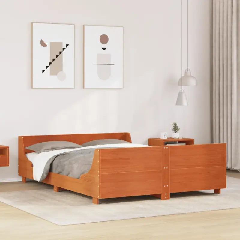 Massief grenenhout bedframe voor een moderne slaapkamer uitstraling - Wasbruin / 135 x 190 cm - Bedden & bedframes