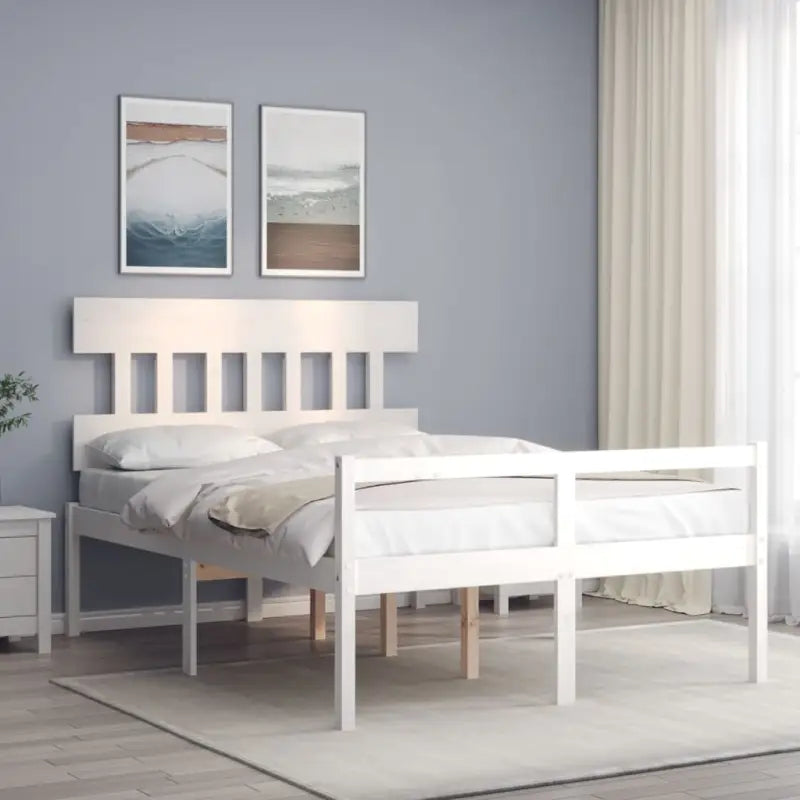 Massief Grenenhout Bedframe voor een Natuurlijke en Comfortabele Slaapruimte - Wit / 140 x 200 cm / Hoog - Bedden &