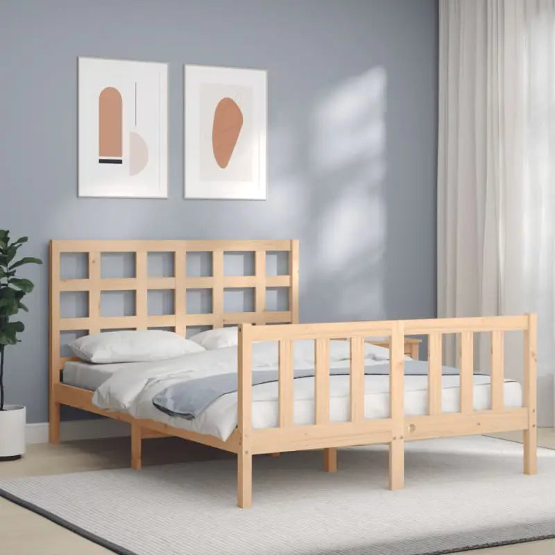 Massief Grenenhout Bedframe voor Een Natuurlijke en Decoratieve Slaapruimte - Naturel / 140 x 190 cm - Bedden &