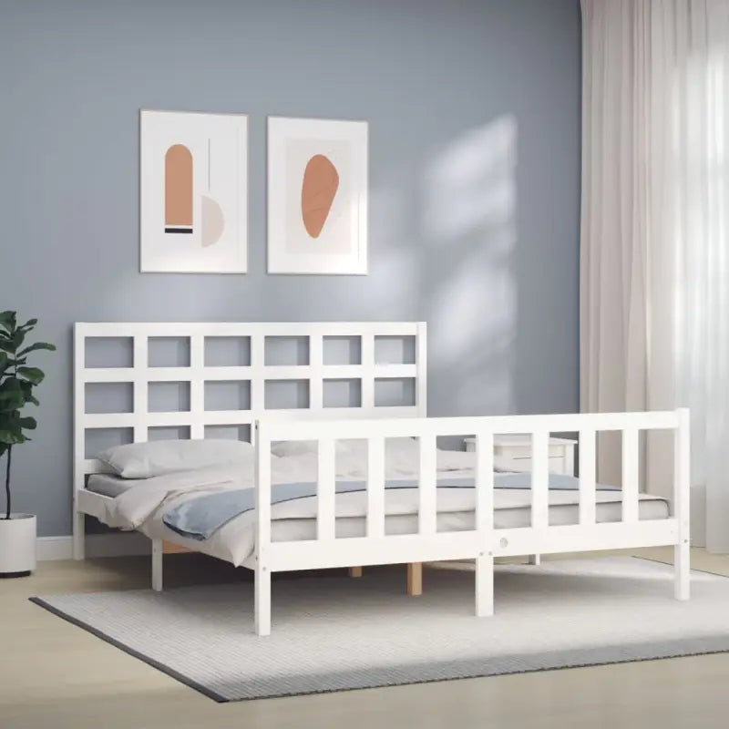 Massief Grenenhout Bedframe voor Een Natuurlijke en Decoratieve Slaapruimte - Wit / 160 x 200 cm - Bedden & bedframes