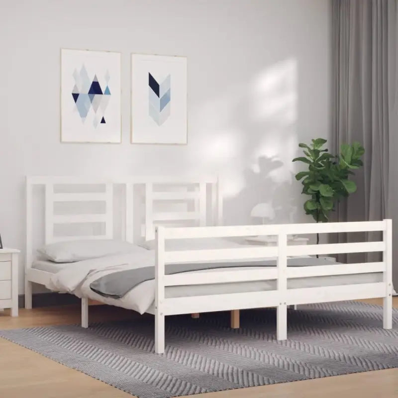 Massief Grenenhout Bedframe voor een Natuurlijke en Decoratieve Slaapkamer - Wit / 150 x 200 cm - Bedden & bedframes