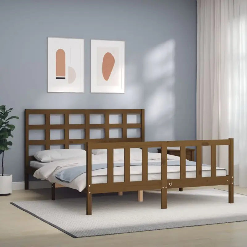 Massief Grenenhout Bedframe voor Een Natuurlijke en Decoratieve Slaapruimte - Honingbruin / 150 x 200 cm - Bedden &