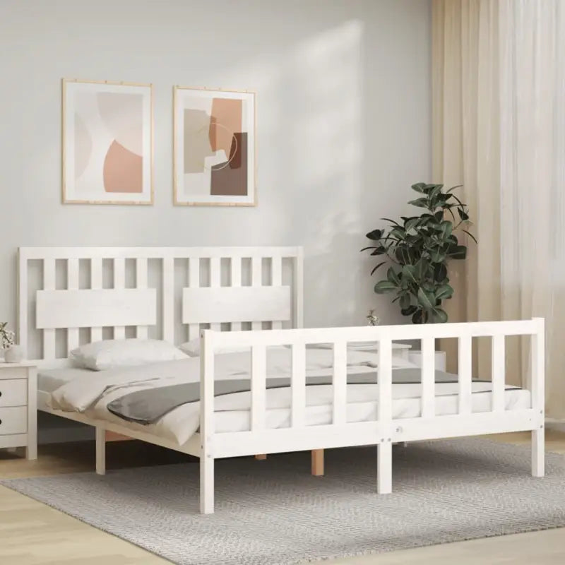 Massief Grenenhout Bedframe voor een Natuurlijke en Elegante Slaapruimte - Wit / 150 x 200 cm - Bedden & bedframes