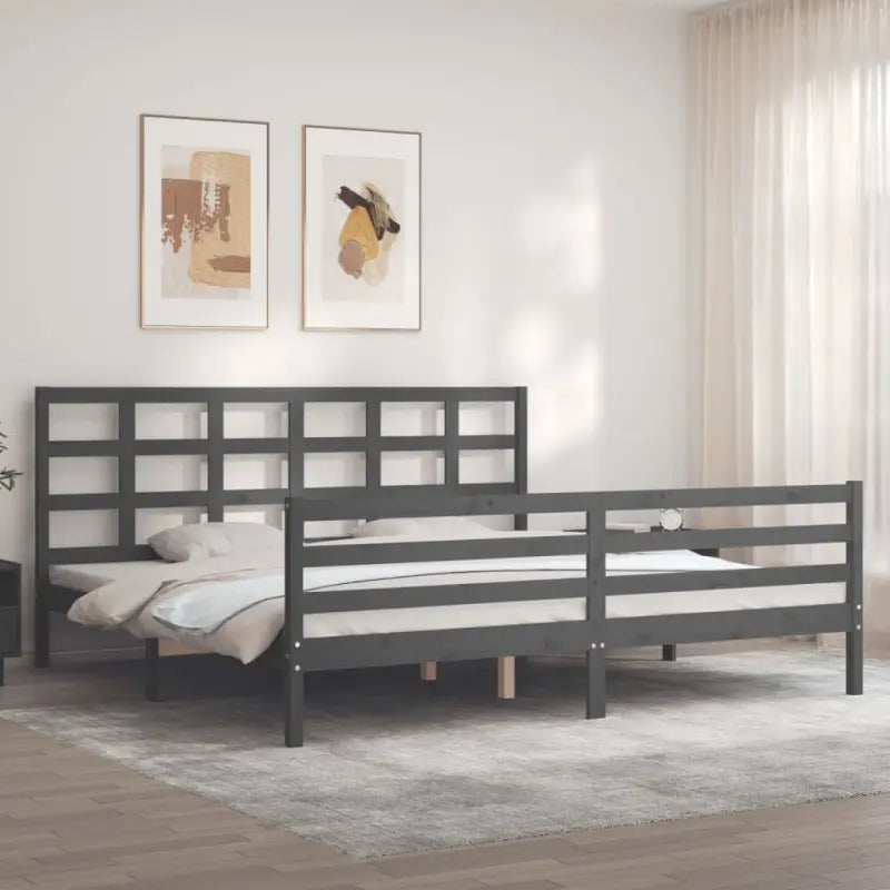 Massief Grenenhout Bedframe voor een Praktische en Natuurlijke Slaapruimte - Grijs / 200 x 200 cm - Bedden & bedframes