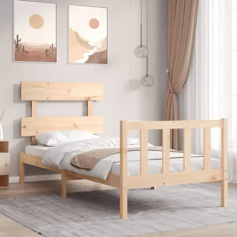 Massief Grenenhout Bedframe voor Uitstekende Ondersteuning en Decoratie - Naturel / 75 x 190 cm / met hoofdbord &