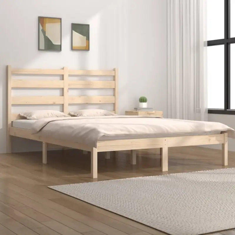 Massief grenenhout houten bedframe met aanvullende ondersteuning - Naturel / 200 x 200 cm - Bedden & bedframes