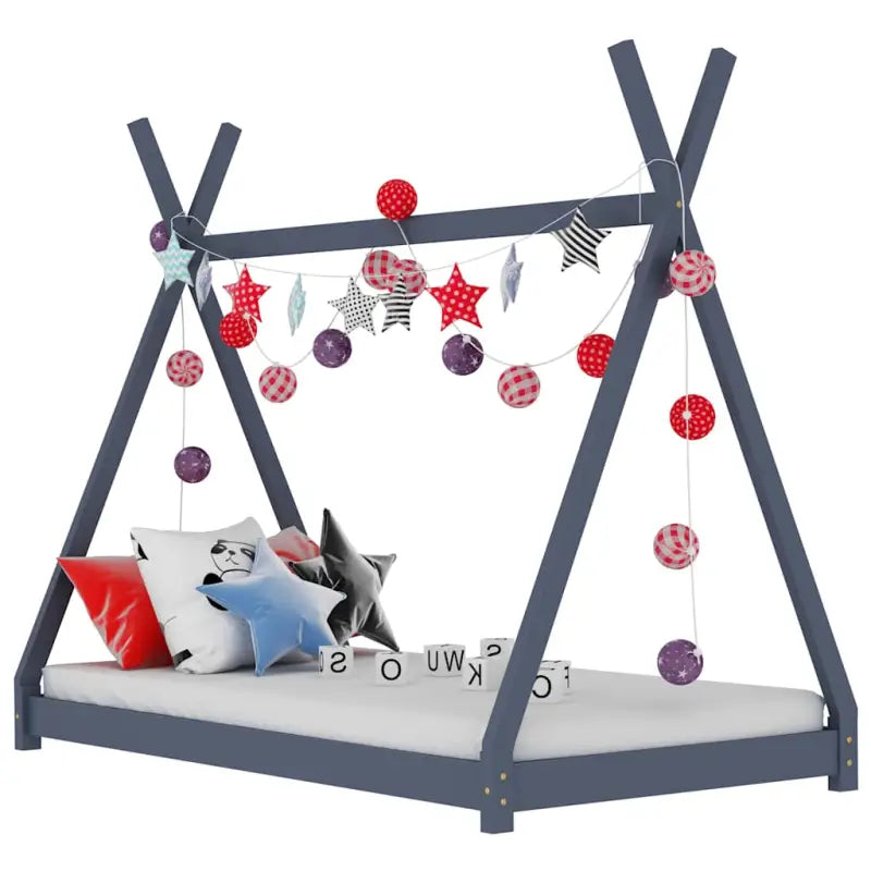 Massief Grenenhout Kinderen Jonger Bedframe met Tipi Design - Grijs / 80 x 160 cm - Peuter- & kinderbedden