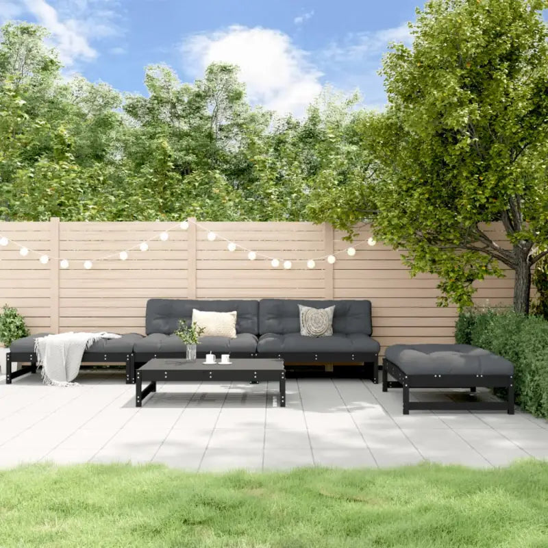 Massief Grenenhout Loungeset voor in de tuin met zachte kussens - Zwart grenenhout - Tuinsets