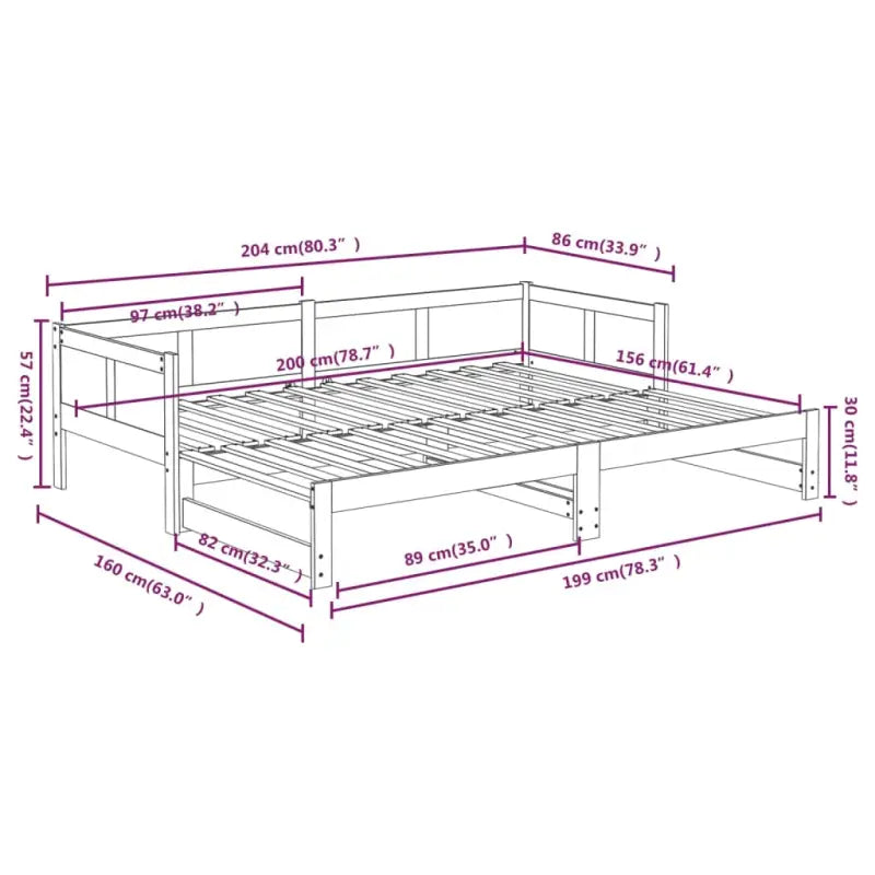 Massief grenenhout multifunctionele uitschuifbare slaapbank met totale afmetingen - Bedden & bedframes