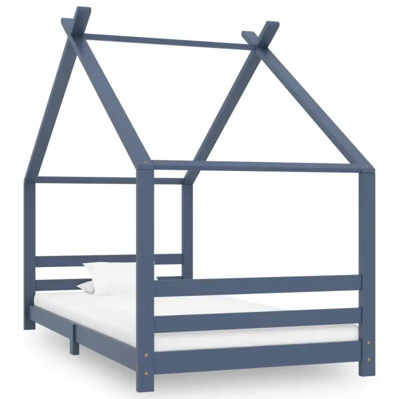 Massief Grenenhout Peuter- en Kinderbed met Boomhutstijl en Bedgordijnen - Grijs / 90 x 200 cm - Peuter- & kinderbedden