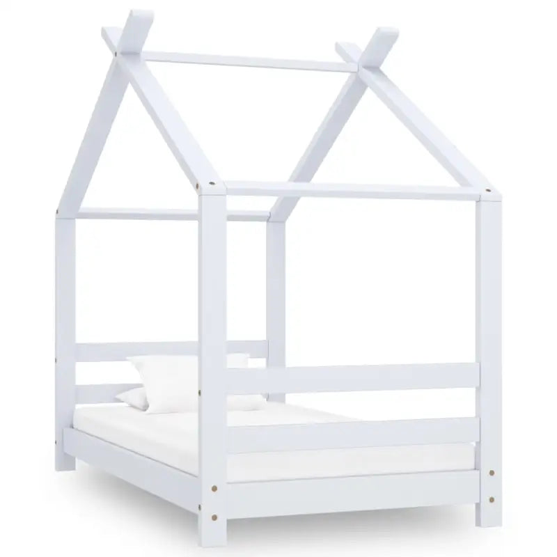 Massief Grenenhout Peuter- en Kinderbed met Boomhutstijl en Bedgordijnen - Wit / 70 x 140 cm - Peuter- & kinderbedden