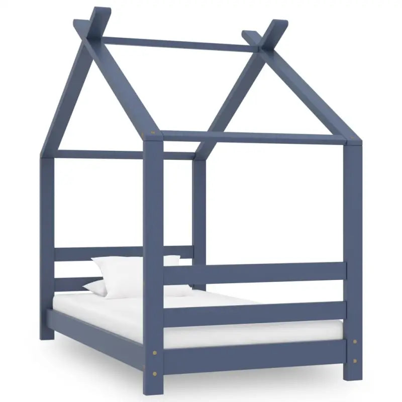 Massief Grenenhout Peuter- en Kinderbed met Boomhutstijl en Bedgordijnen - Grijs / 70 x 140 cm - Peuter- & kinderbedden