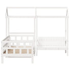 Massief Grenenhout Slaapbank met Huisje en Bankje in Witmateriaal - Bedden & bedframes
