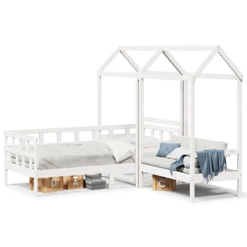 Massief Grenenhout Slaapbank met Huisje en Bankje in Witmateriaal - Bedden & bedframes