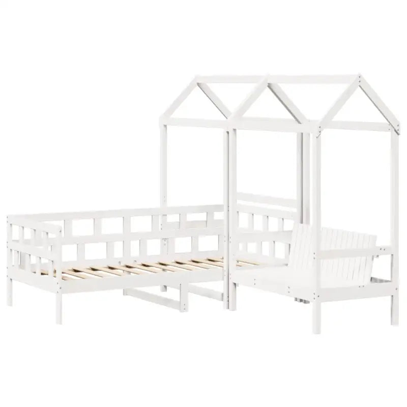 Massief Grenenhout Slaapbank met Huisje en Bankje in Witmateriaal - Bedden & bedframes