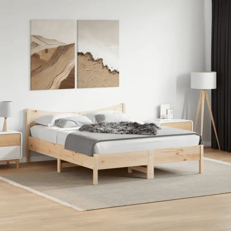 Massief Grenenhouten bedframe met multiplex lattenbodem en uitstekende ondersteuning - Natuurlijk grenenhout / 150 x