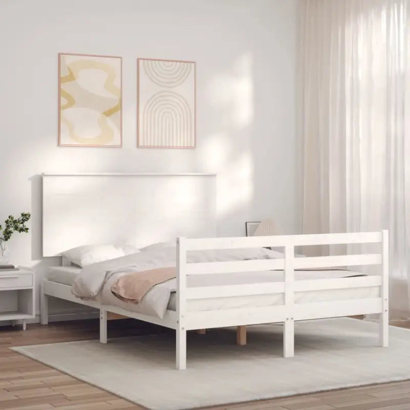 Massief grenenhouten bedframe voor een goede nachtrust en natuurlijk interieur - Wit / 140 x 190 cm - Bedden & bedframes