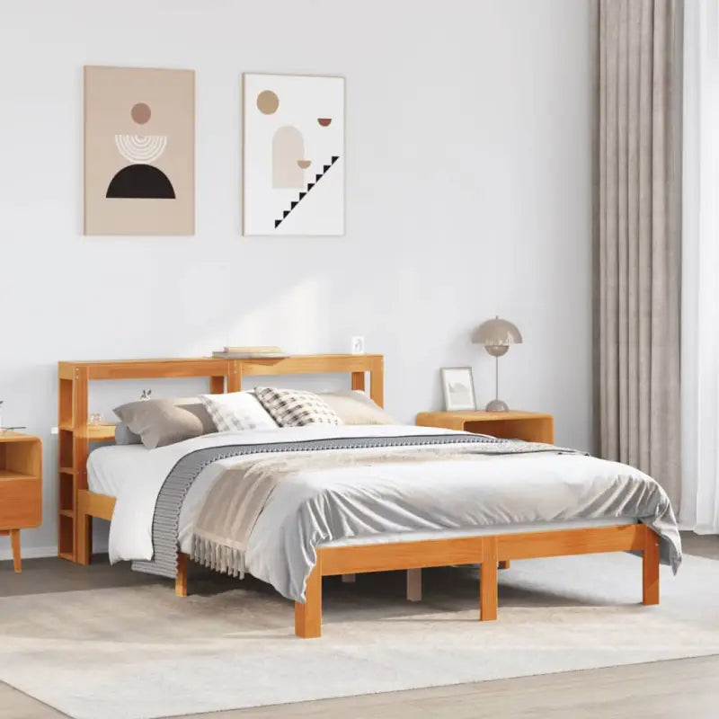 Massief Grenenhouten Bedframe voor een Natuurlijk en Comfortabel Slaapplekje - Wasbruin / 120 x 200 cm - Bedden &