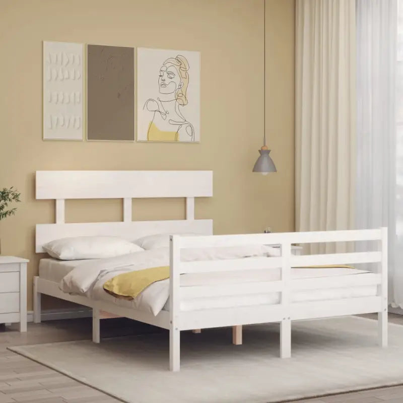Massief Grenenhouten Bedframe voor een Natuurlijke en Decoratieve Slaapruimte - Wit / 120 x 190 cm / Laag - Bedden &
