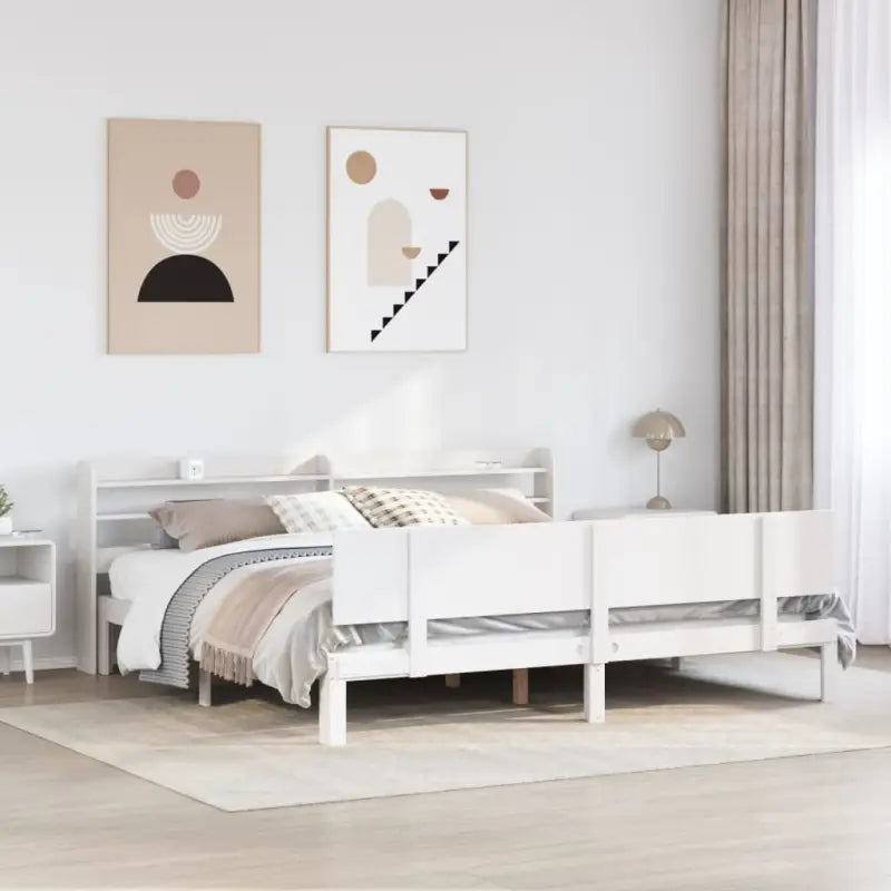 Massief Grenenhouten Bedframe voor een Natuurlijke en Decoratieve Slaapkamer - Wit / 180 x 200 cm - Bedden & bedframes