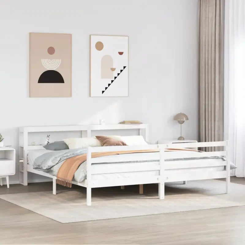 Massief Grenenhouten Bedframe voor een Natuurlijke en Decoratieve Slaapruimte - Wit / 180 x 200 cm - Bedden & bedframes
