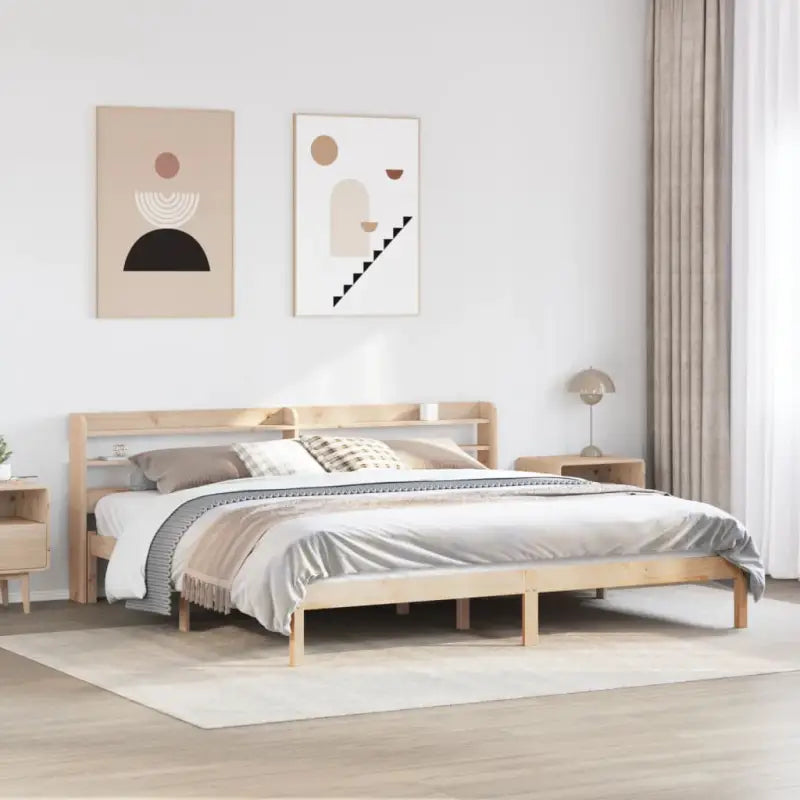 Massief Grenenhouten Bedframe voor een Natuurlijke en Decoratieve Slaapruimte - Naturel / 200 x 200 cm - Bedden &